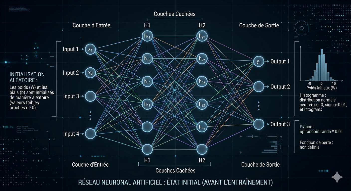 Réseau de neurones — état initial aléatoire